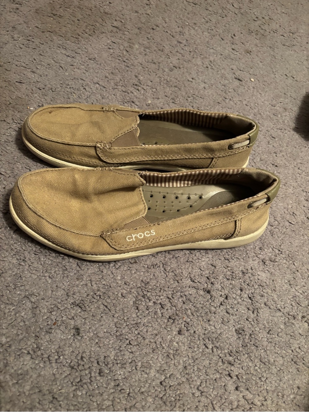 CROCS Women’s Canvas Slip-On Loafers in Tan Brown